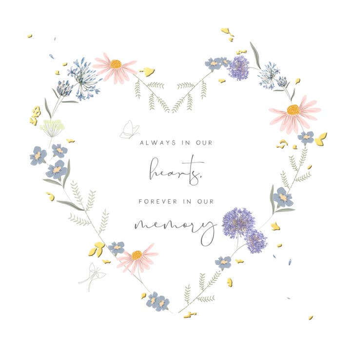 Altid i vores hjerter, sympati lykønskningskort for engroshandel hos The Handcrafted Card Company