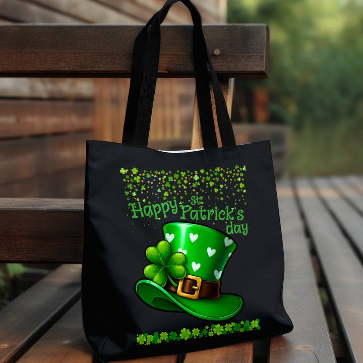 Festive St. Patrick’s Day Tote Bag Lucky Clover Green Hat for wholesale by Vivtrek