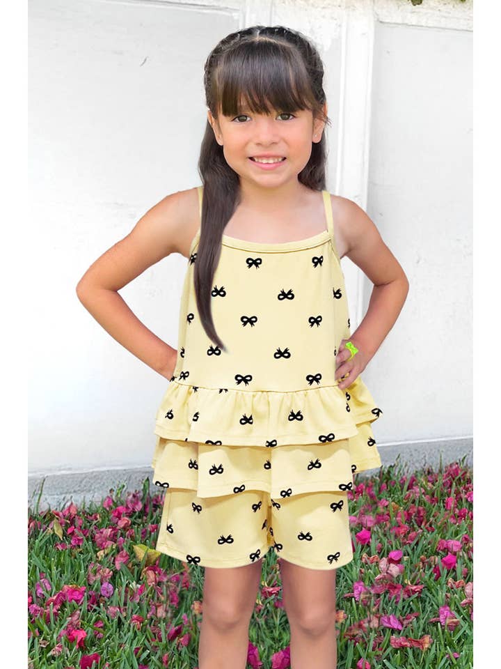 Conjunto de niña de 2 piezas GKSS-D25-3380B con estampado de lazo para venta al por mayor de Cutie Patootie Clothing