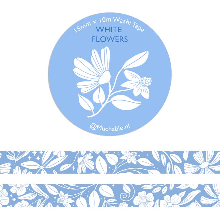 Washitape - blue with white flowers voor wholesale door Muchable