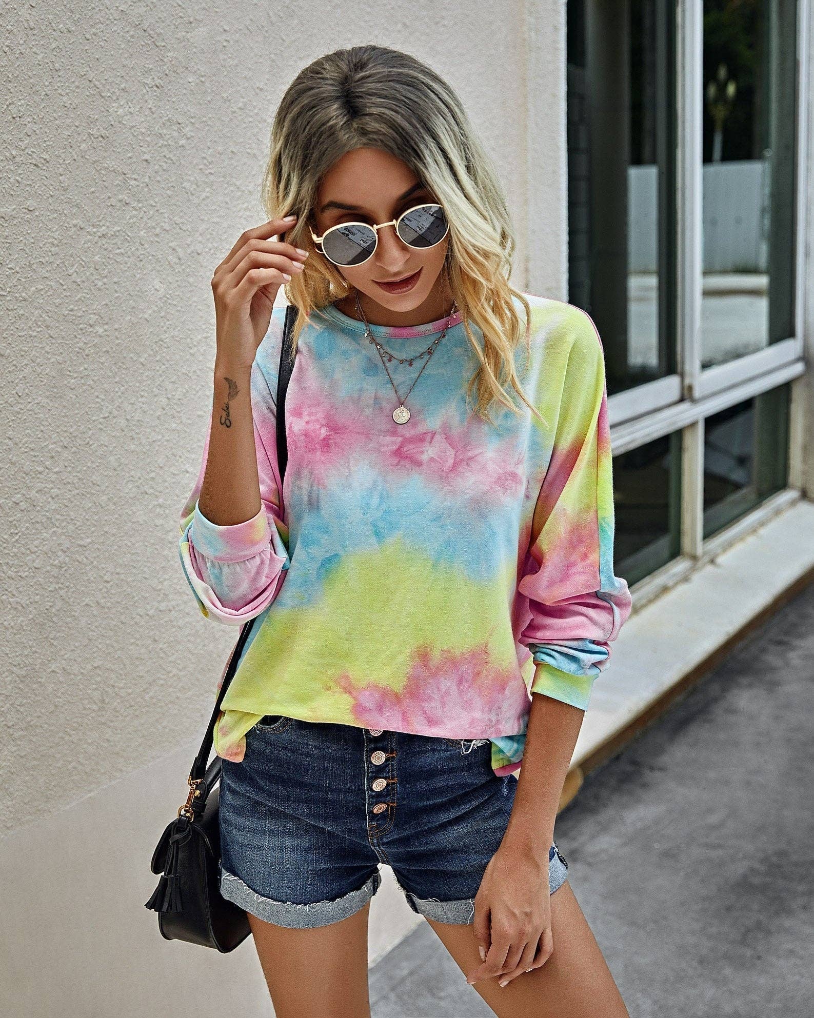 Pink Blue Green Cozy Chic Tie Dye Backless Sweatshirt for wholesale on Faire3