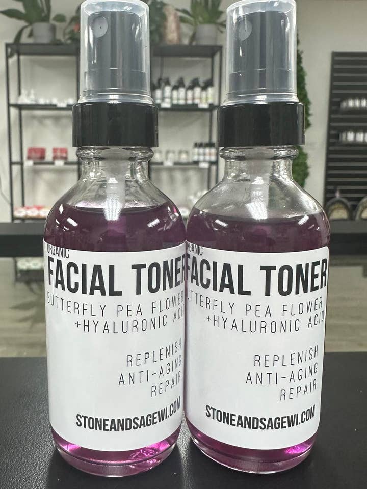 Butterfly Pea Flower Green Tea Hyaluronzuur gezichtstoner voor wholesale door ERTH World Corp DBA Stone+Sage