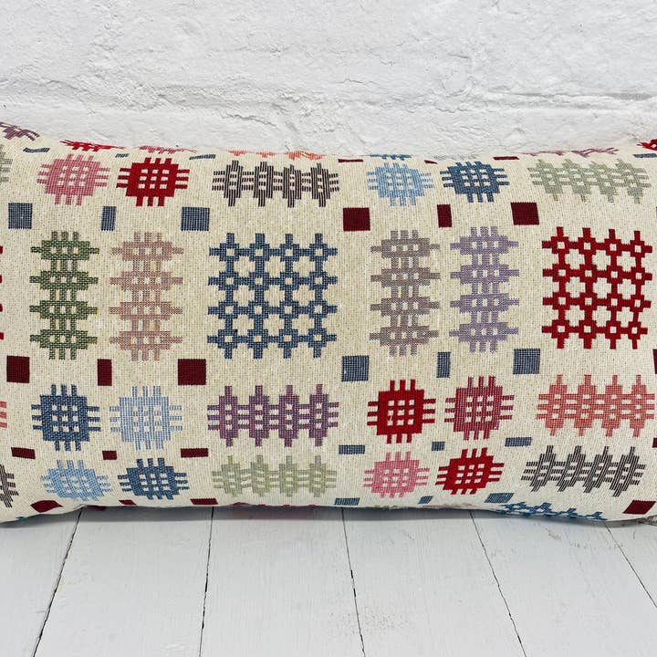 Welsh Blanket style Cushion- long Cushion for wholesale by Lizzie Dixon Designs