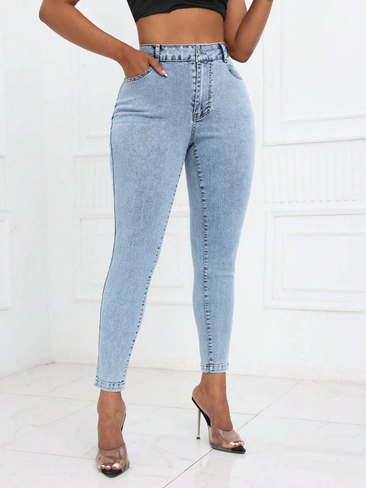 Light High Waist Skinny Jeans with Pockets for wholesale on Faire