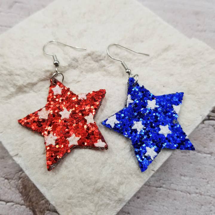 4th of July Patriotic Shine Stars Earrings for wholesale by Treasure Wholesale