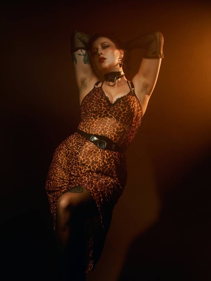 Lydia Midi Slip Dress in Leopard Mesh for wholesale by Wax Poetic Clothing