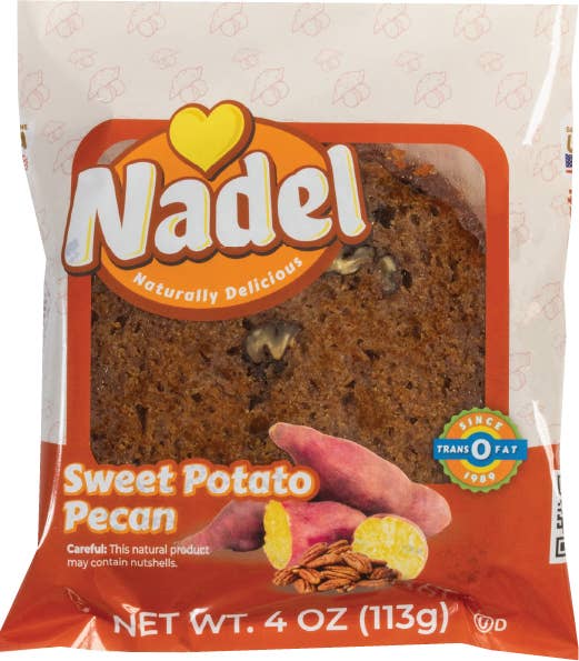 Nadel - Naturally Delicious - Wholesale Bread/Tortilla - Sweet Potato Pecan Bread, 24/4oz Grab&Go Cake Slices