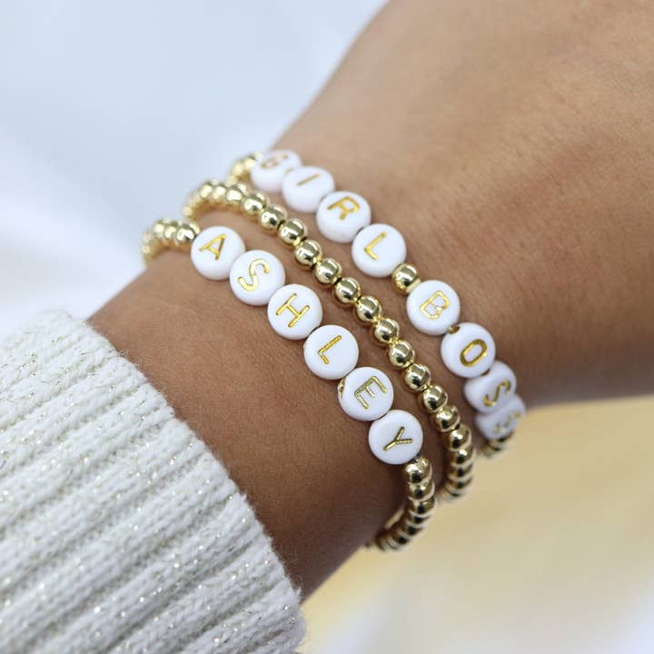 Anita's Accesorios - Wholesale Beaded Bracelet - Custom gold bead name bracelet camp friendship bracelet