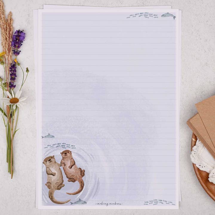 A4 writing paper with otters holding hands | Letter Paper for wholesale by Making Meadows Ltd
