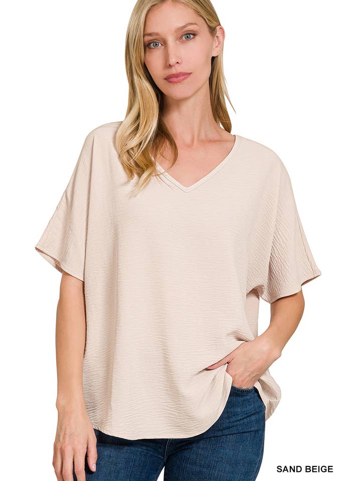 Vanilla Monkey - Wholesale Blouse - Women's - Woven Airflow V-neck Short Sleeve Top