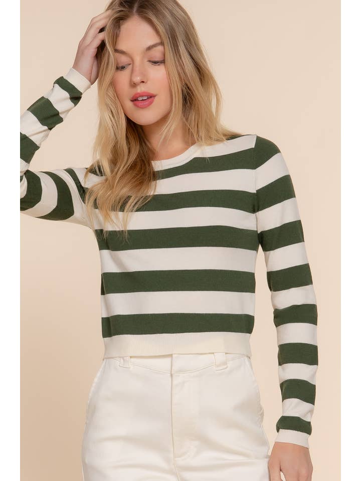 Active Basic | Active USA - Wholesale Knit Sweater - Women's - Long Sleevv Crew Neck Stripe Fitted Sweater21