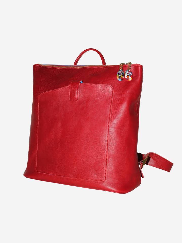 Venetian Leather Backpack with Murano Glass Pendant for wholesale by Terrida