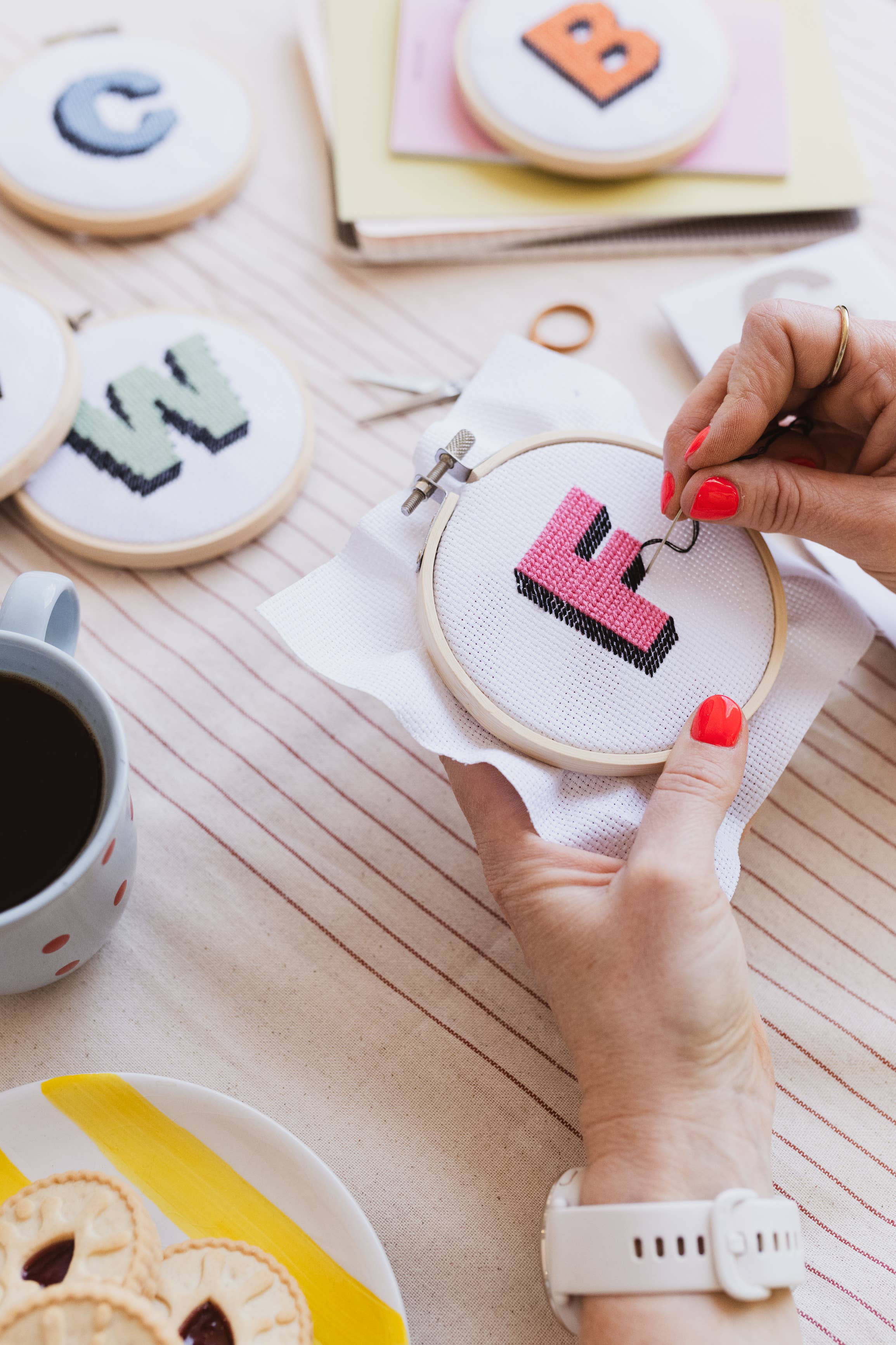 Multi Colored Drop Shadow Monogram Alphabet Cross Stitch Kit for wholesale on Faire