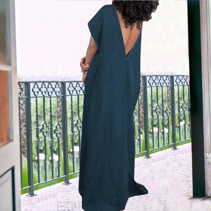 Blue Women Fashion Casual Simple Plus Size Sleeveless Backless Denim Dress for wholesale on Faire