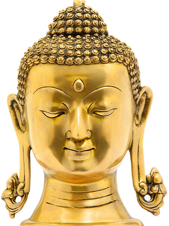 Tête de Bouddha immergée dans une quiescence profonde | Statue en laiton pour la vente par Exotic India Art