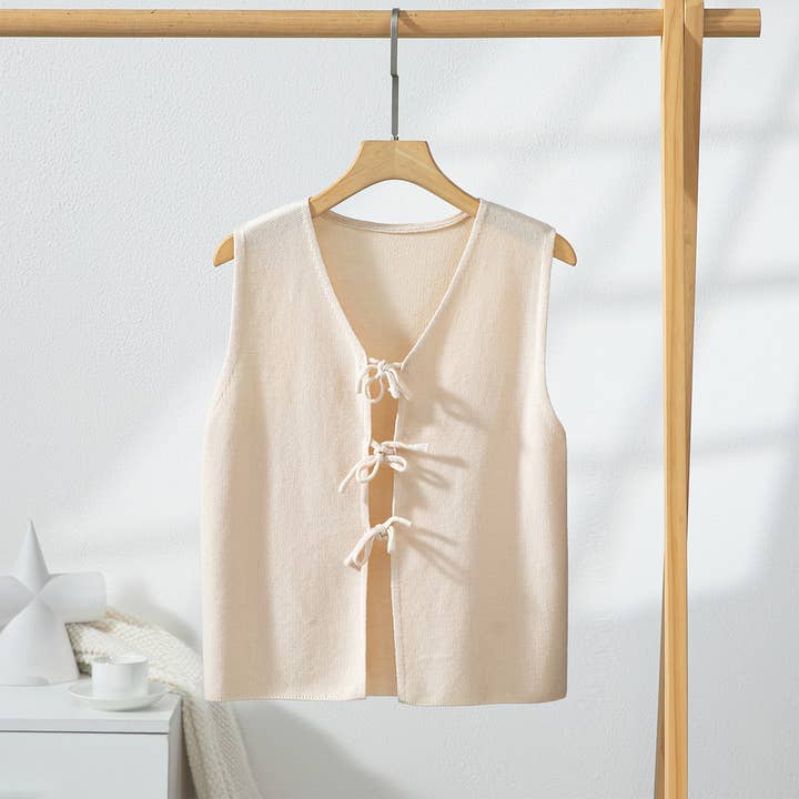 Beige Tie Sleeveless Knit Vest for wholesale on Faire
