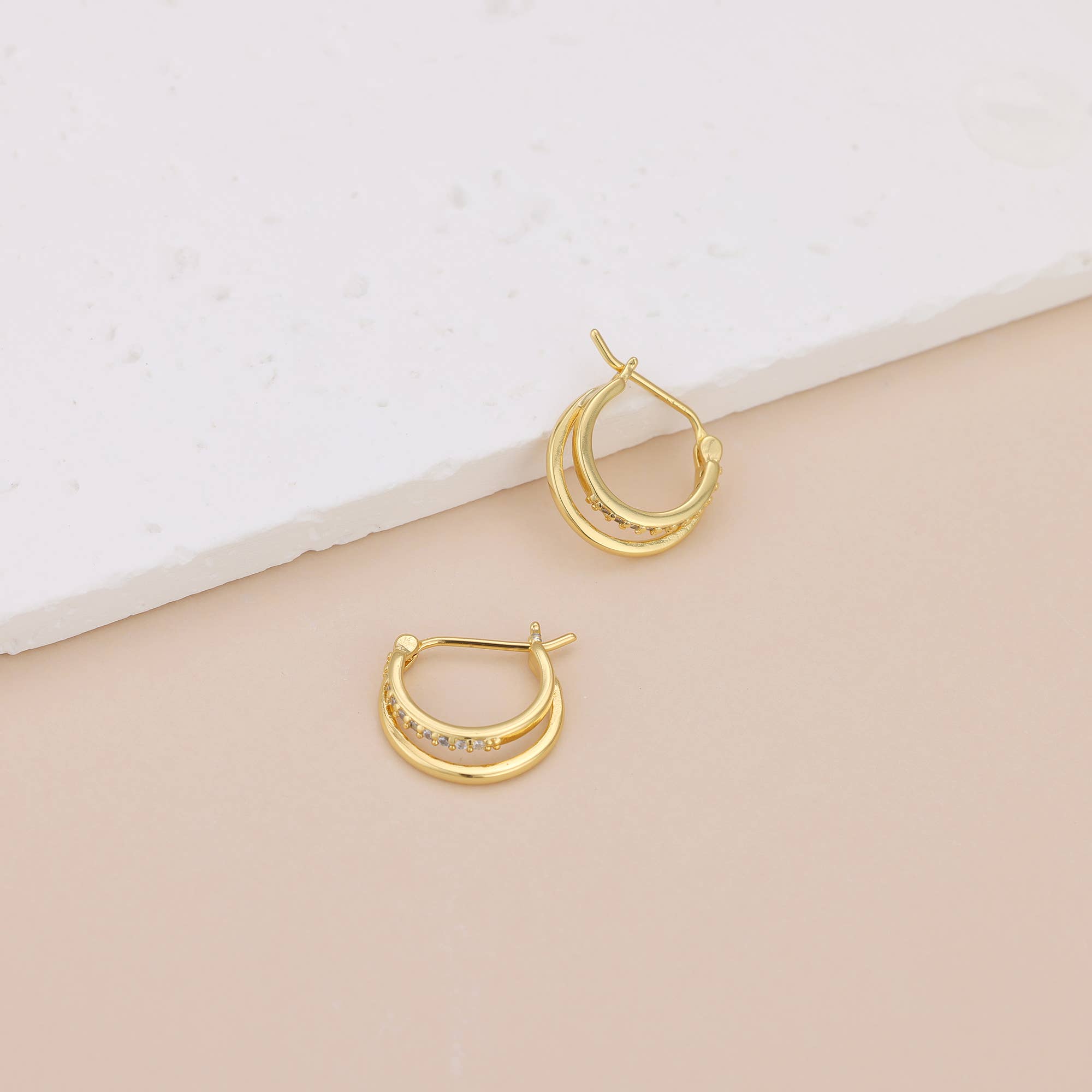 Melange Blanc - Wholesale Hoop Earrings - E072 Double huggie hoop earrings, paved huggie earrings5