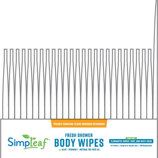 Simpleaf Brands - Wholesale Face & Body Wipes - XL Fresh Shower Body Wipes, 25 Count Display