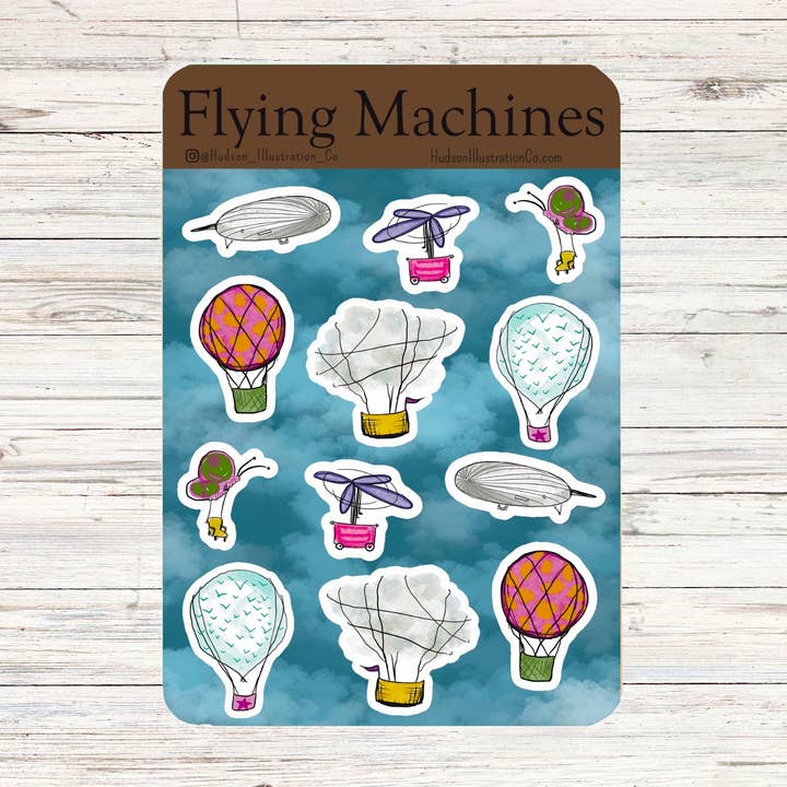 Flying Machines Sticker Sheet for wholesale by Hudson Illustration Co - About Town Co