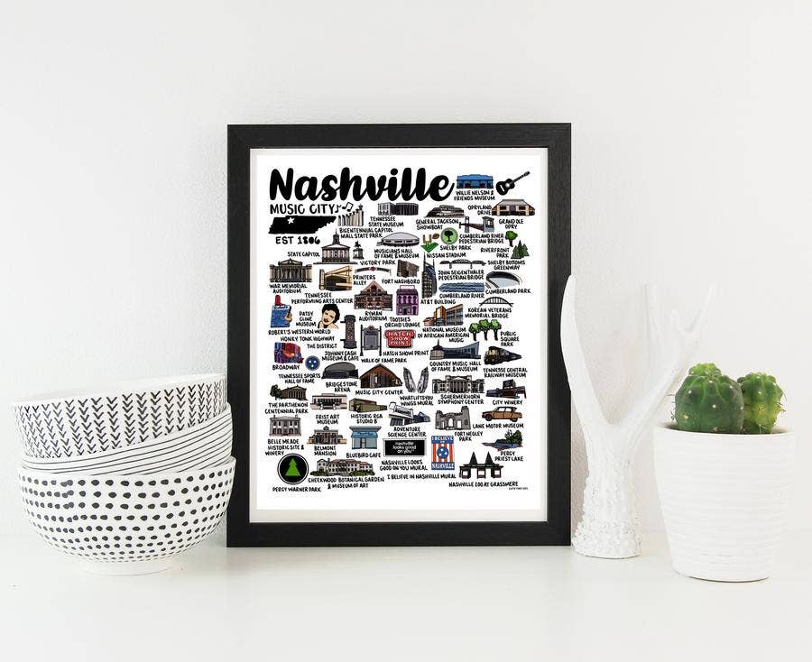 Whereabouts Shop - Wholesale Art Print - Nashville Map Print Color2