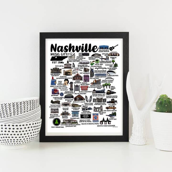 Whereabouts Shop – wholesale Art print – Nashville Map Print Color2