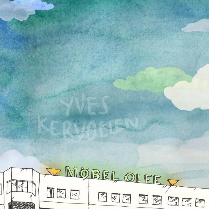 Yves Kervoelen - Venta al por mayor Pósteres - Berlin Bar Möbel Olfe - Berlín - Póster A4/A3 - Arquitectura, Arte.