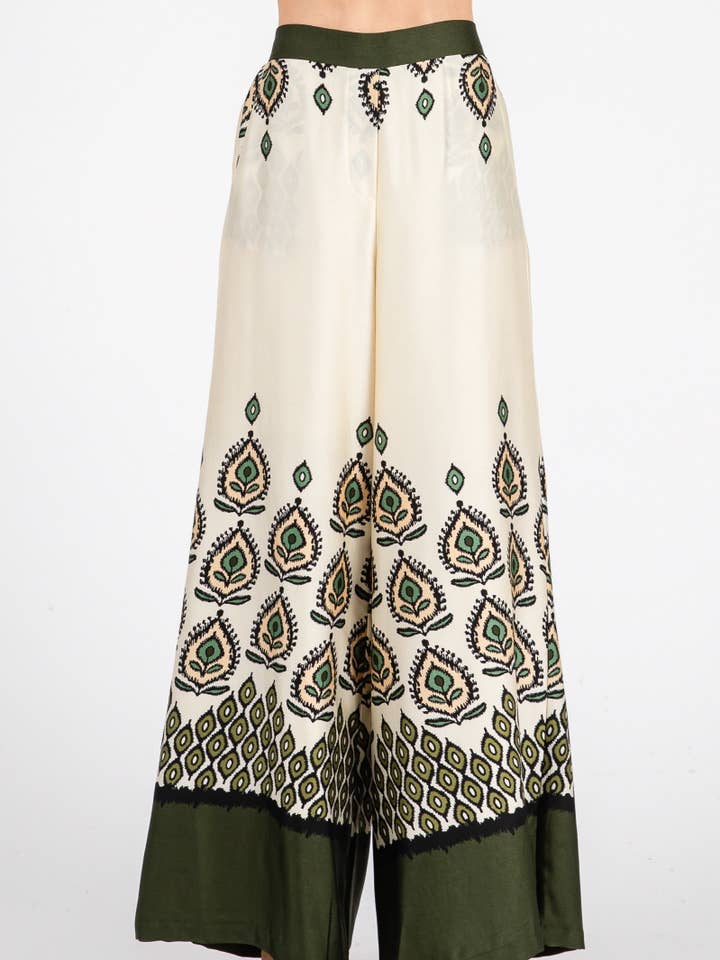 Boarder Print Palazzo Long Pants HB3149-OLIVE for wholesale by B I G H I T Fashion