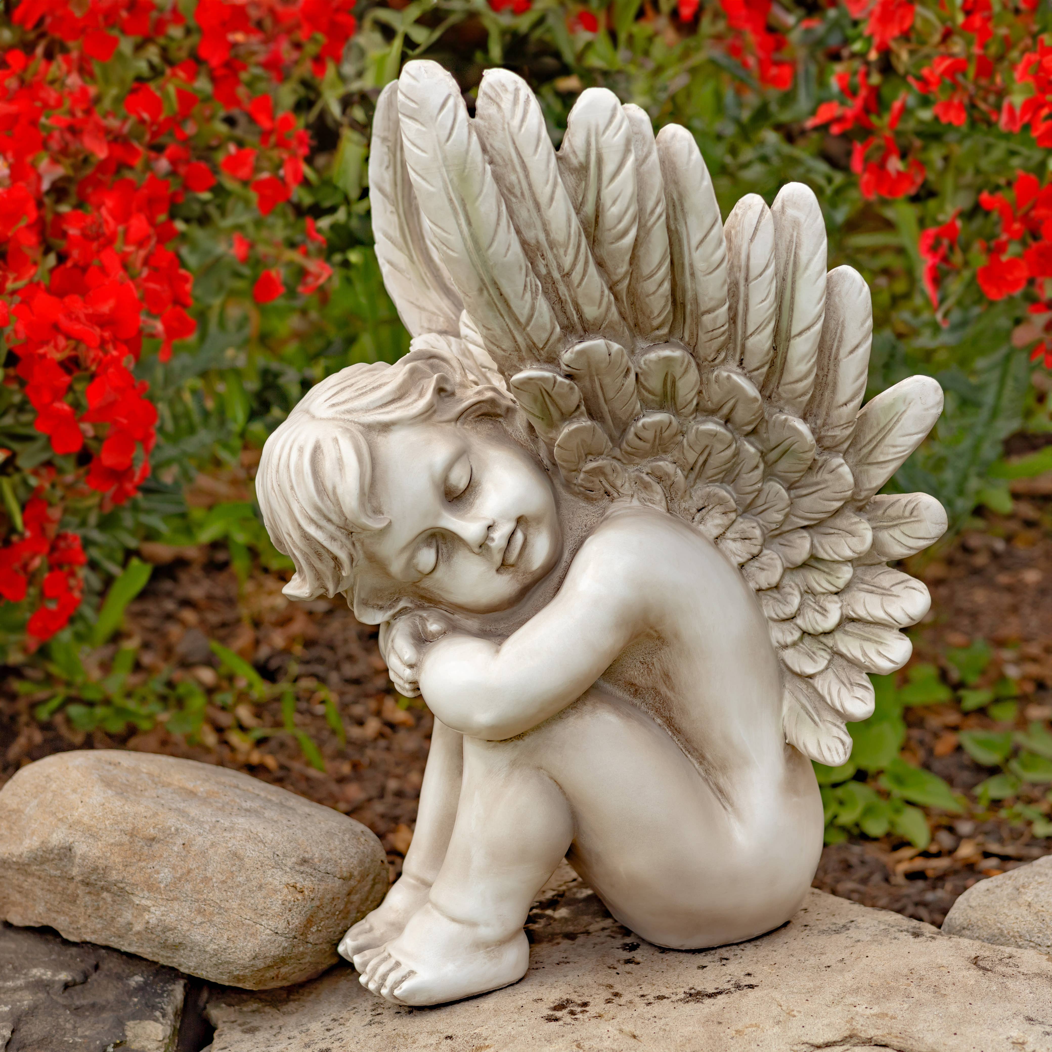 Zaer Ltd. International - Wholesale Outdoor Ornament/Decor - 20" Tall Sitting Polyresin Cherub Statues- 2PC/Set6