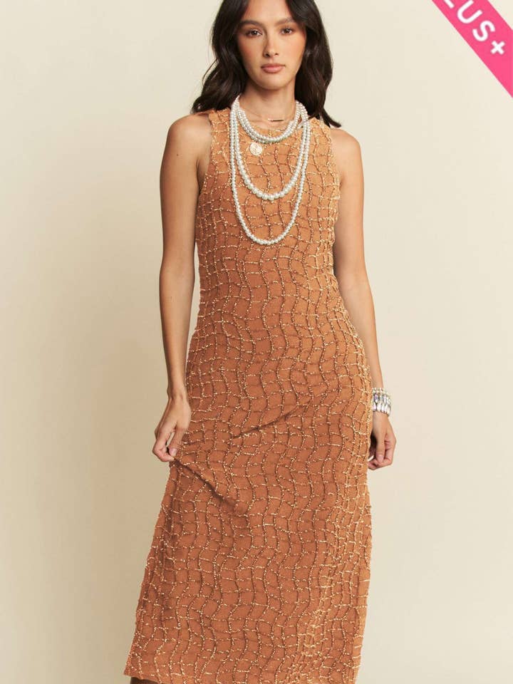 ABITO MIDI CON ZIP DORATO TESTURIZZATO PLUS per la vendita all'ingrosso da parte di Davi & Dani