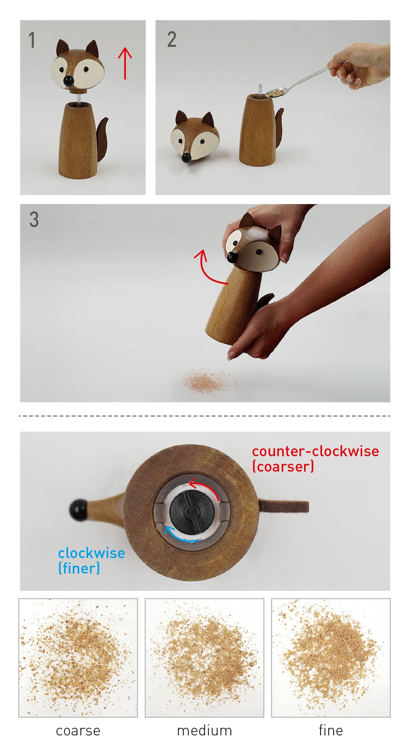 Peterson Houseware & Artwares US - Wholesale Salt & Pepper Shaker Set - Wooden Fox Salt/Pepper Mill1