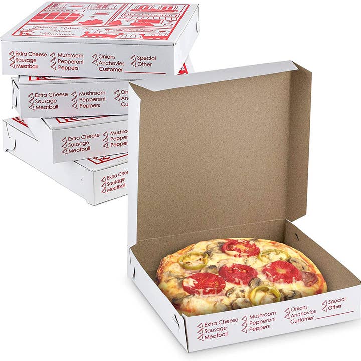 MT Products - Wholesale Food Storage Container - MT Products White-Red Thin Pizza Boxes 10" x 10" x 2"1