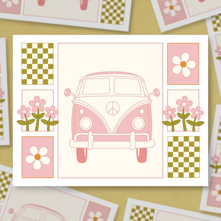 Soft Pink Flower Power Hippie Van Sticker for wholesale by Sage and Virgo