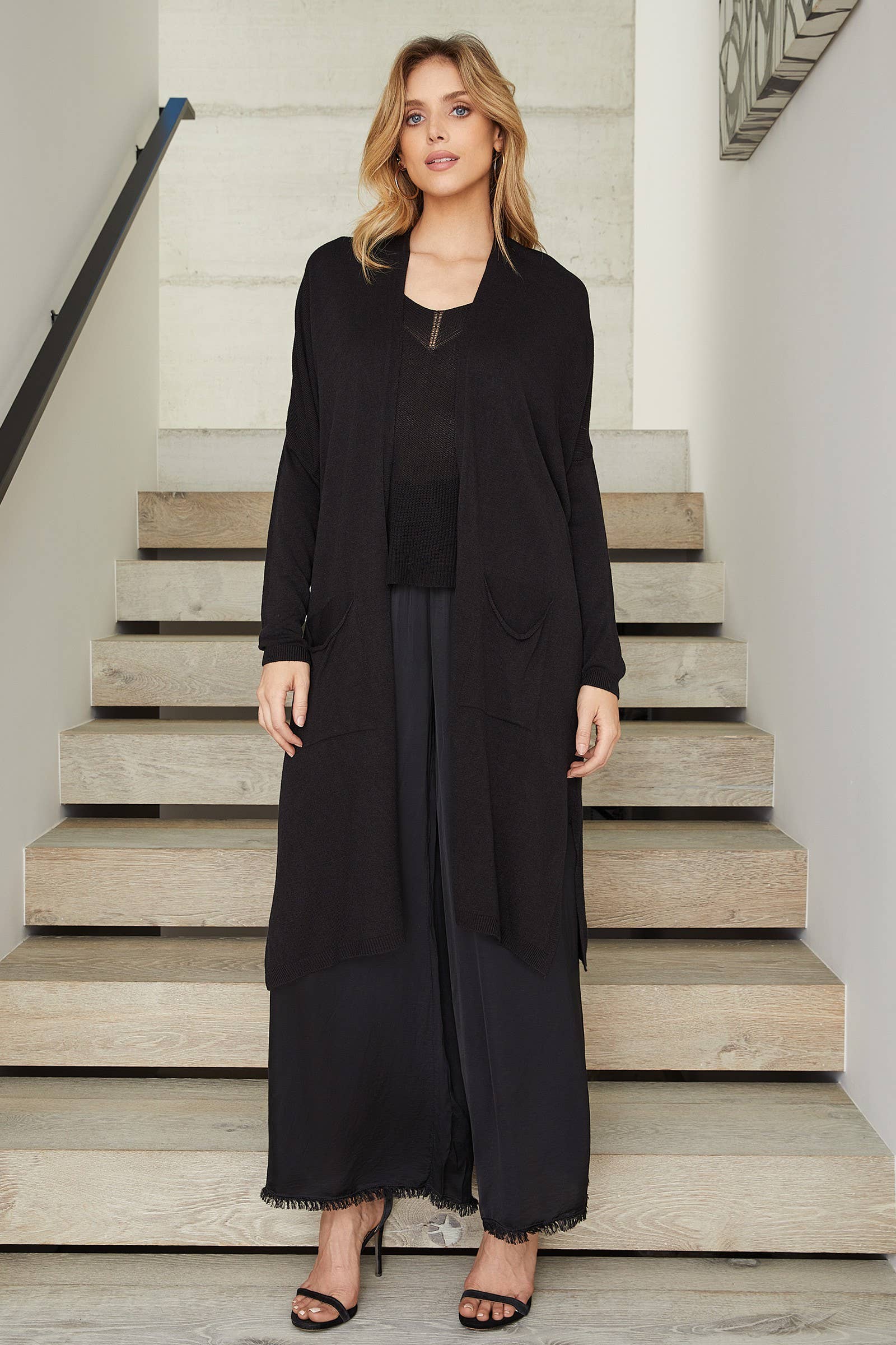 MILIO MILANO - Wholesale Cardigan - Women's - MODAL KNIT CARDIGAN WITH POCKETS (12137-BLACK)0