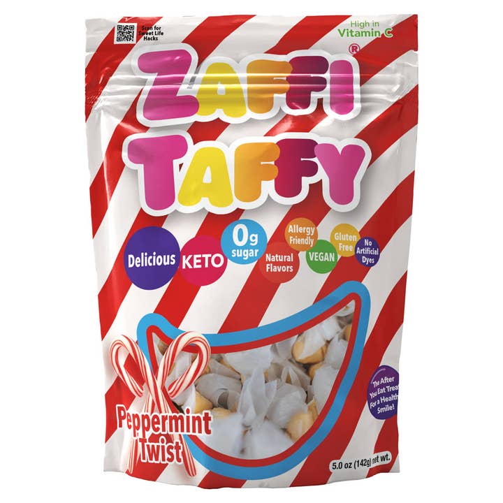 Zaffi® Taffy Zero Sugar Peppermint Twist for wholesale by Zolli Candy, The Clean Teeth Candy