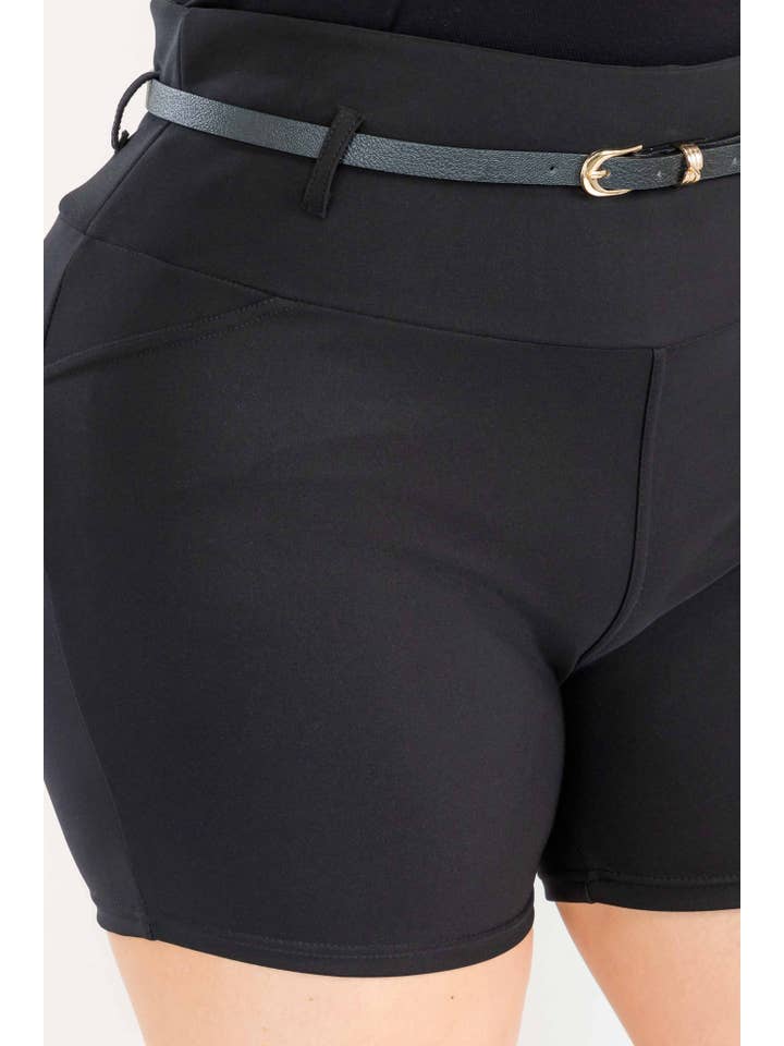 REDFINCH APPAREL INC - Wholesale Shorts - Women's - Womens Plus Size Sculpting Shorts With Faux Leather Belt