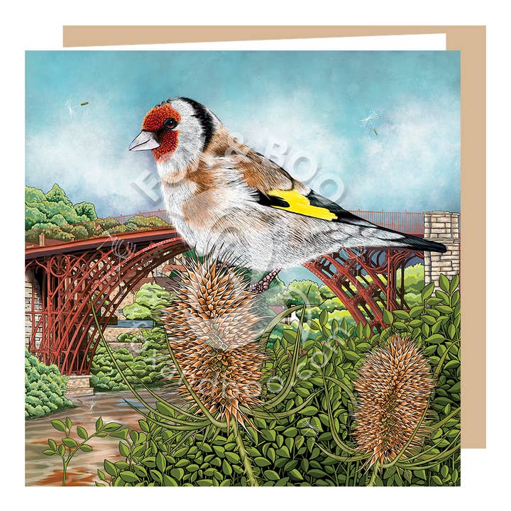 Goldfinch at Ironbridge Greeting Card for wholesale by Fox & Boo