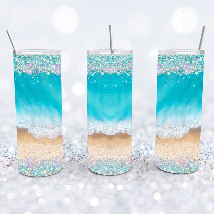 Glittery Beach Wave Tumbler for wholesale by Beyond Bayside