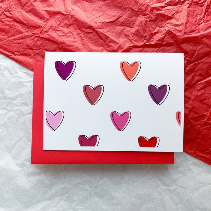 Cute Shadow Hearts handmade Valentines Card for wholesale by Stone Donut Design, LLC