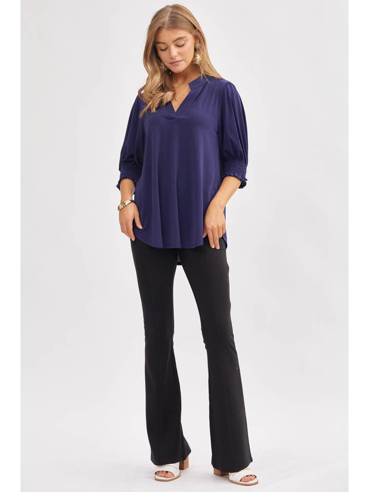 Dear Scarlett - Wholesale Blouse - Women's - Mandarin Collar 3/4 Smock Sleeve Blouse