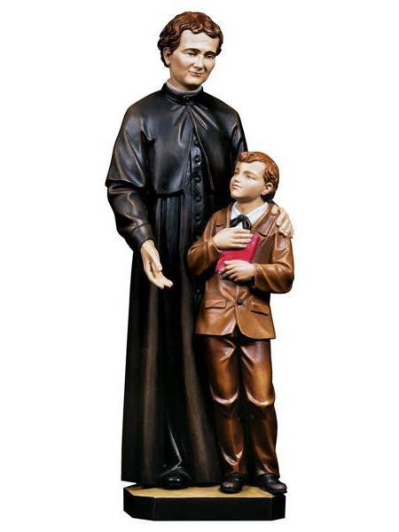 Statue of St. John Bosco and St. Dominic Savio carved wood for wholesale by Costa Articoli Religiosi