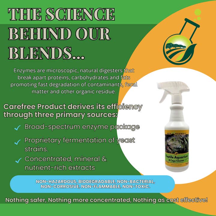 Carefree Enzymes - Wholesale Pet Cleaning Supplies - Reptile Habitat & Terrarium Cleaner | Safe for All Reptiles & Amphibians | 16 oz10