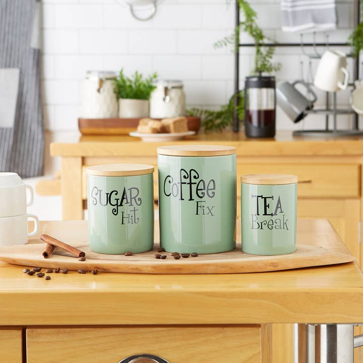 Welcome Home Unbeatable Deals - Wholesale Canister Set - Jadeite Coffee/Sugar/Tea Ceramic Canister Set of 33