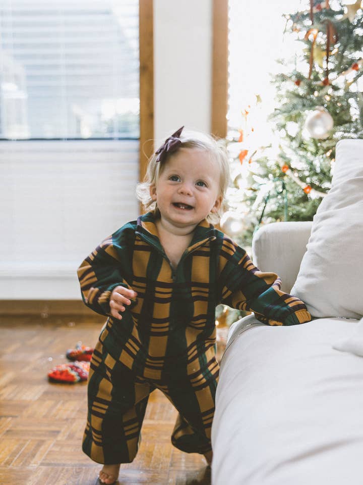 Fleece Quarter-Zip Jogger Set in Botanical Garden Plaid for wholesale by Winnie + Crew