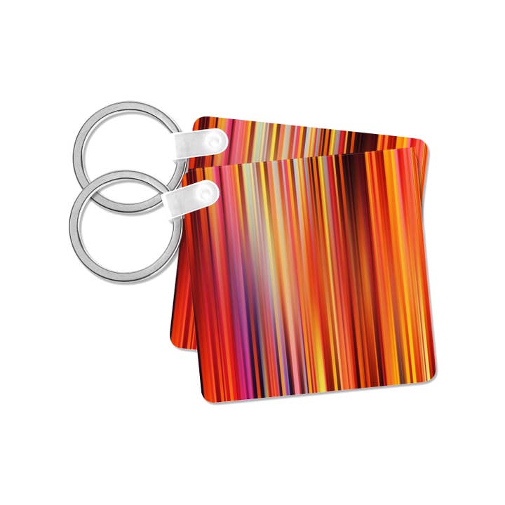 3dRose, Hedendaagse Glanzende Oranje, Roze, Gele Strepen, Sleutelhanger voor wholesale door 3dRose