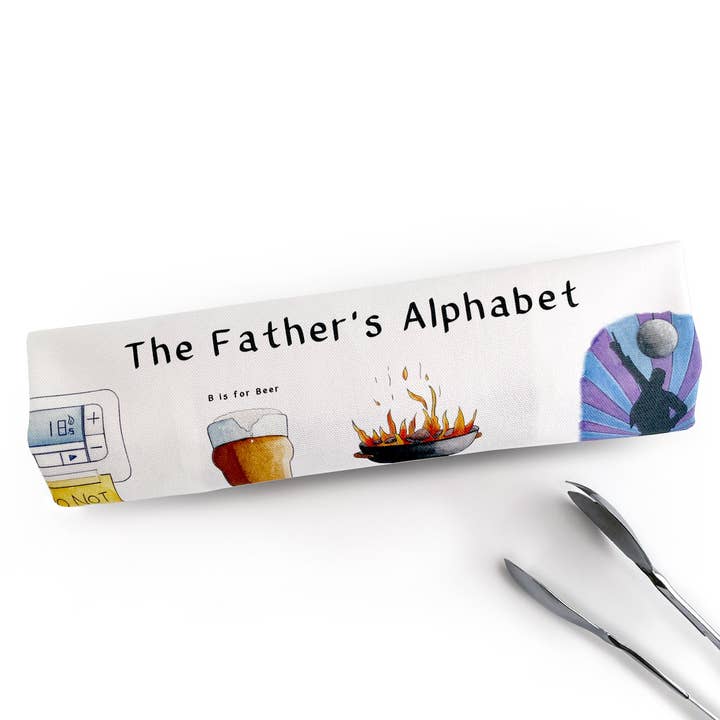 The Father's Alphabet Tea Towel for wholesale by Yeti Cards & Gifts