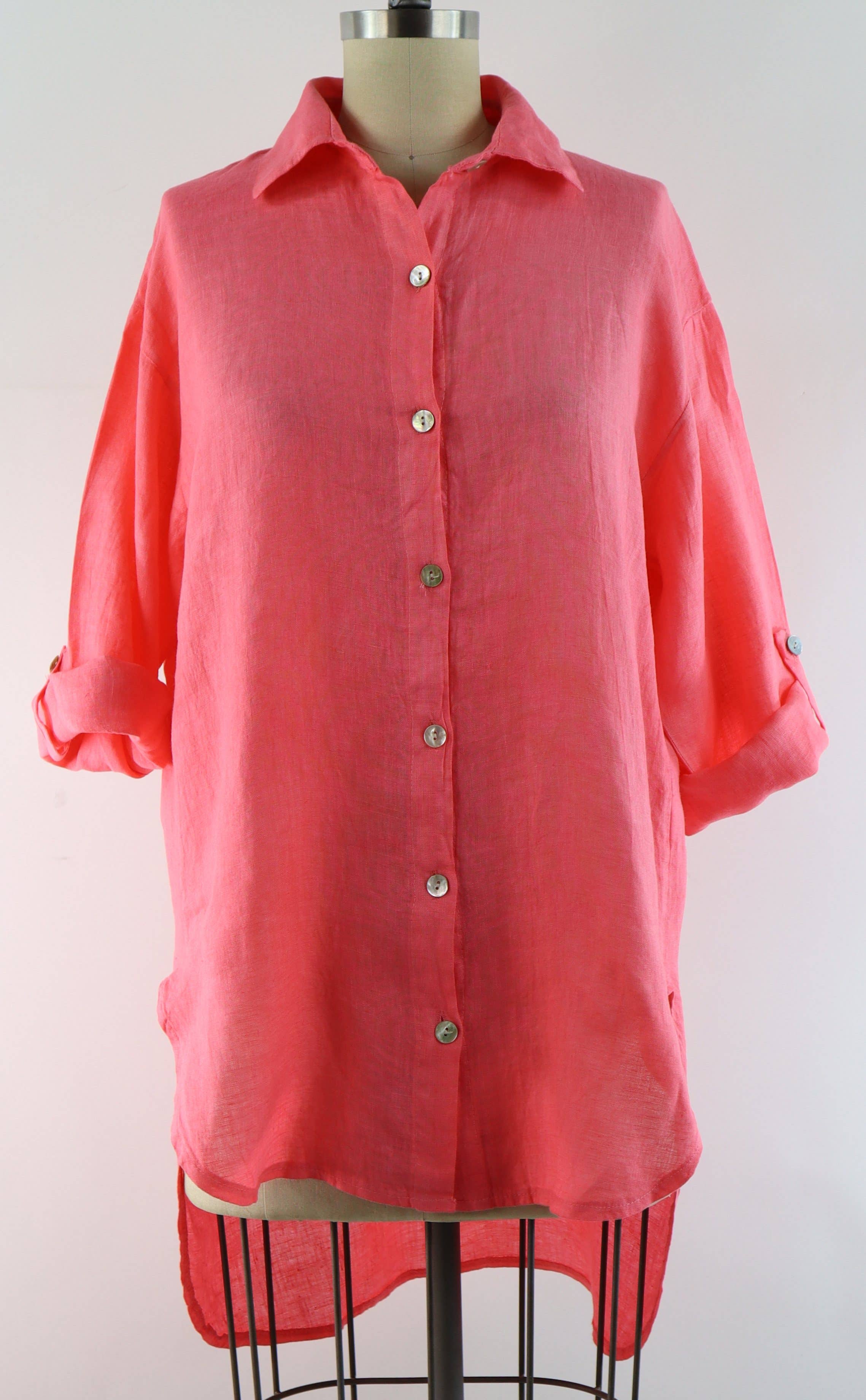 LINEN AND GAUZE - Vente Tunique – femme - 3348 - Blouse ample en lin Hi Low 9 couleurs4