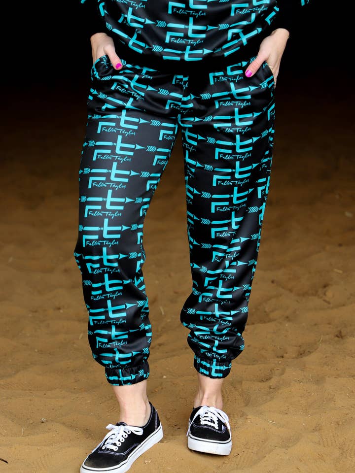 BLACK & TEAL FALLON TAYLOR LOGO JOGGERS (ADULT) for wholesale by Ranch Dress'n