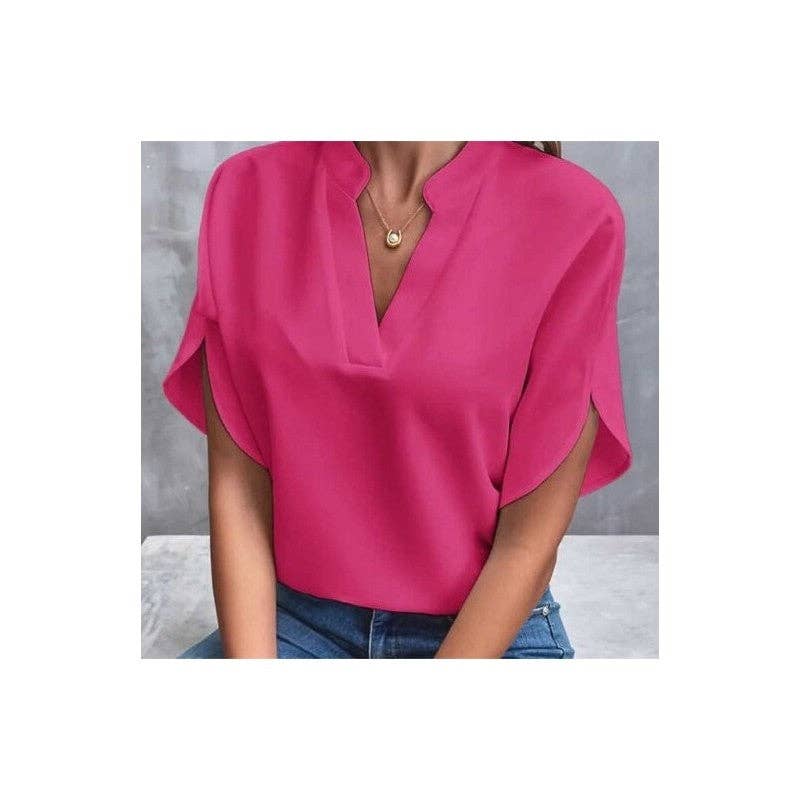 UZ Wholesale Store – wholesale Blouse – Women’s – Casual Solid Color V-Neck Short Sleeve T-Shirt6