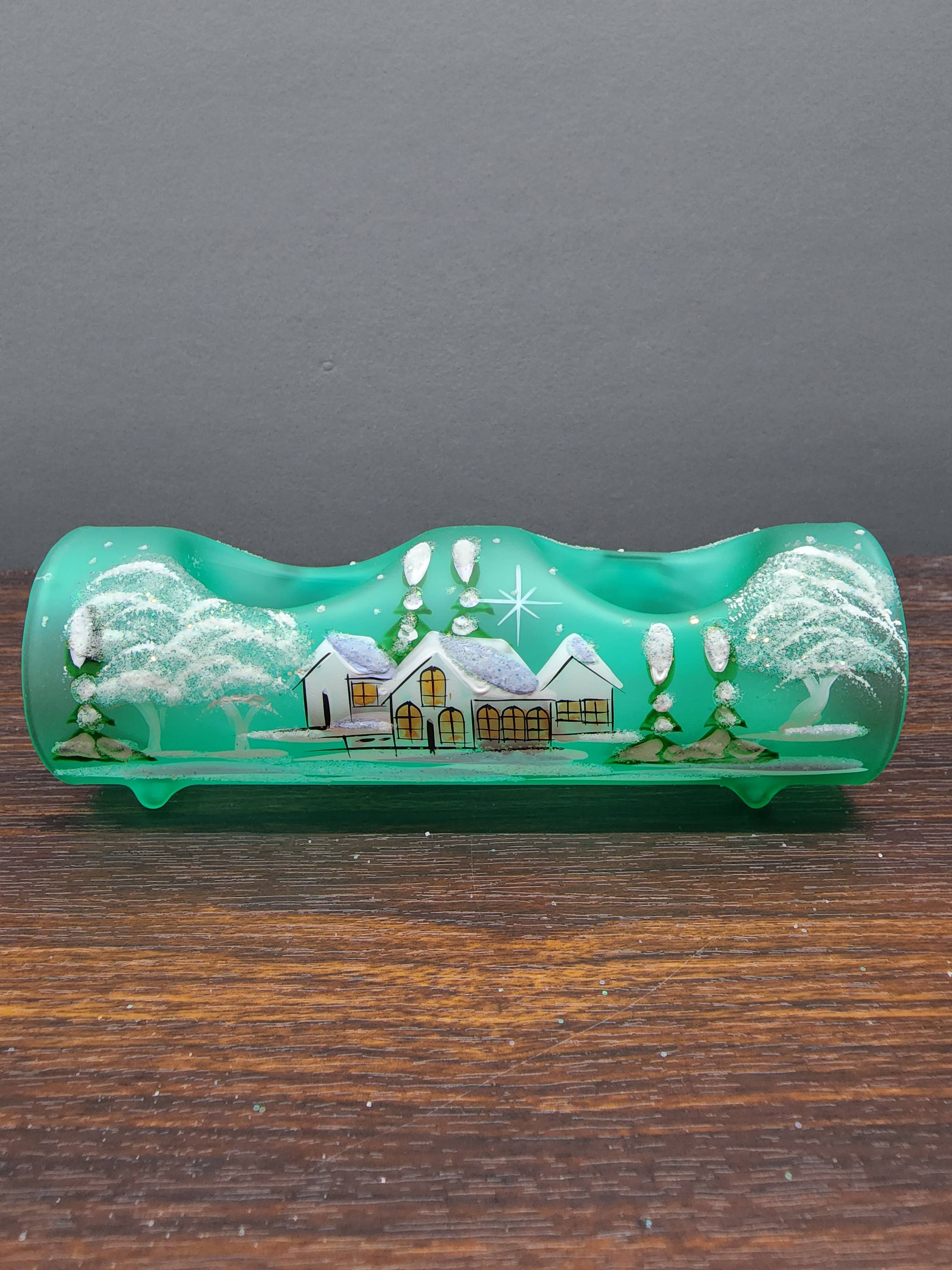 Glass by Iness - Wholesale Candle Holder - White Church In Winter Wonderland Collection - Candle Holder25