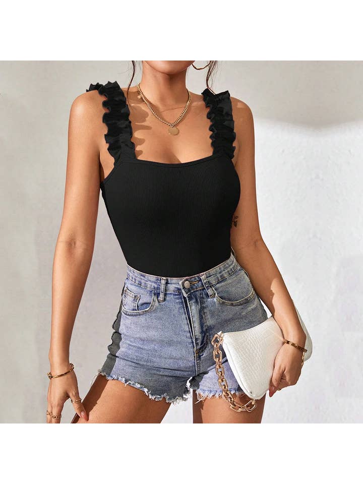 Black Knitted Suspender Sexy Sleeveless Bodysuit for wholesale on Faire
